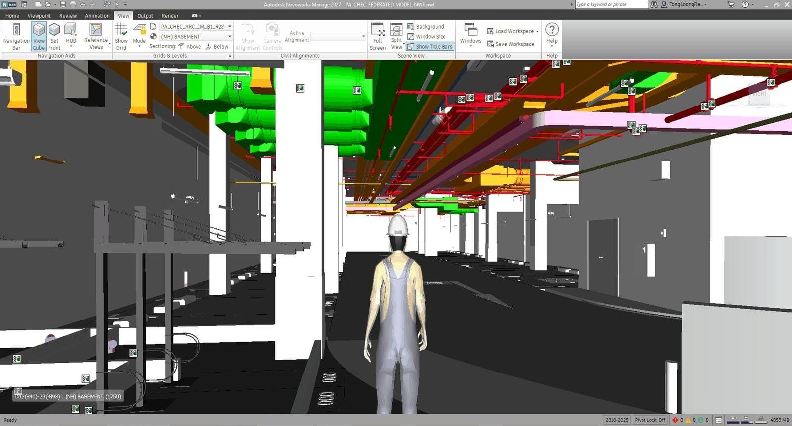 Navisworks federated MEP model review at ceiling level